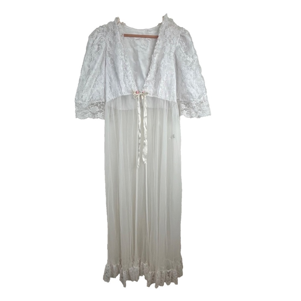 VTG 70s Tosca California Lace Robe M White Lingerie Babydoll Bridal Cottage Boho